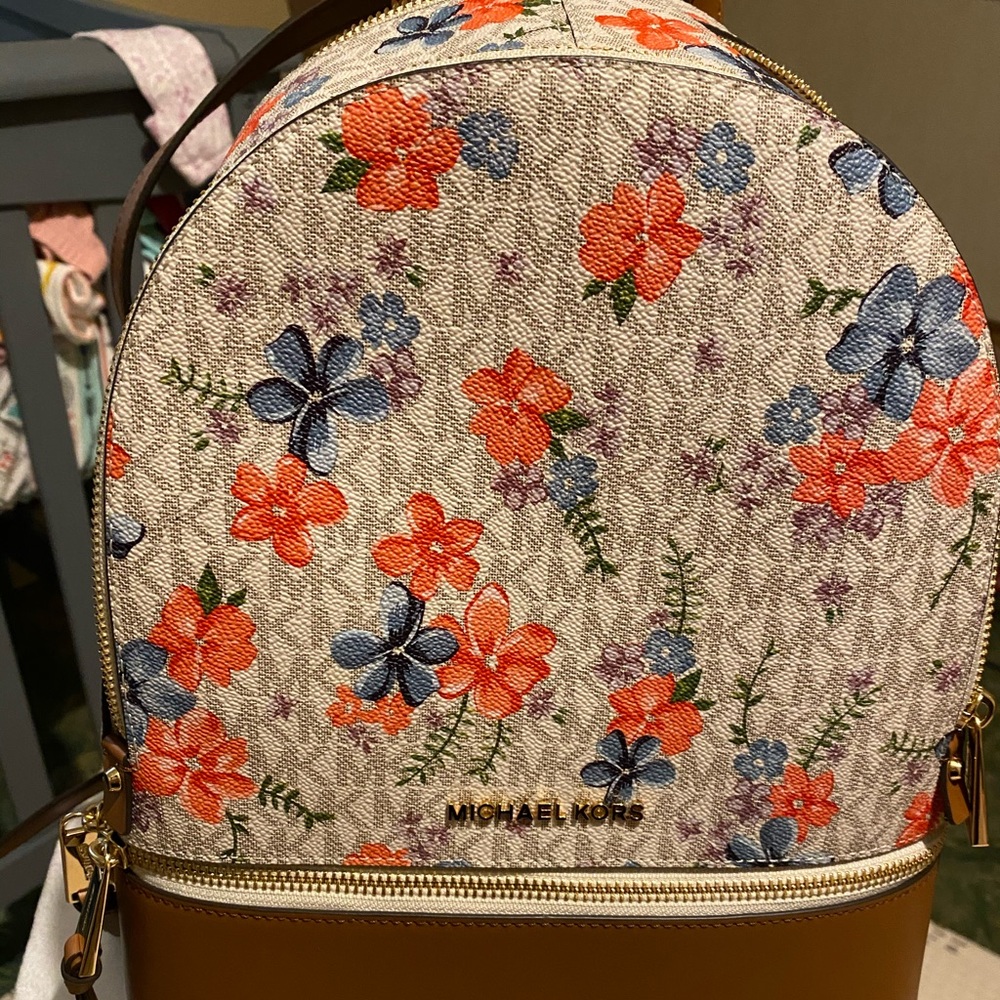 'Rhea Medium Floral-Printed Logo and Leather